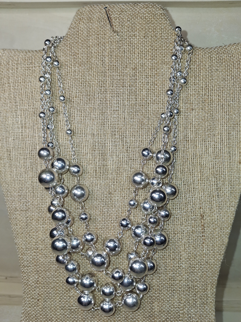 Multi-Strand Silver Bead Necklace - Women Jewelry